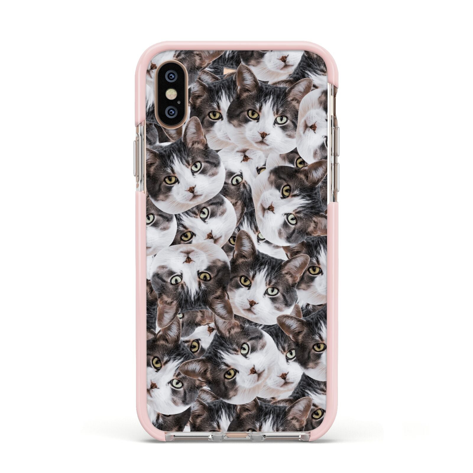 Personalised Cat Photo Collage Apple iPhone Xs Impact Case Pink Edge on Gold Phone