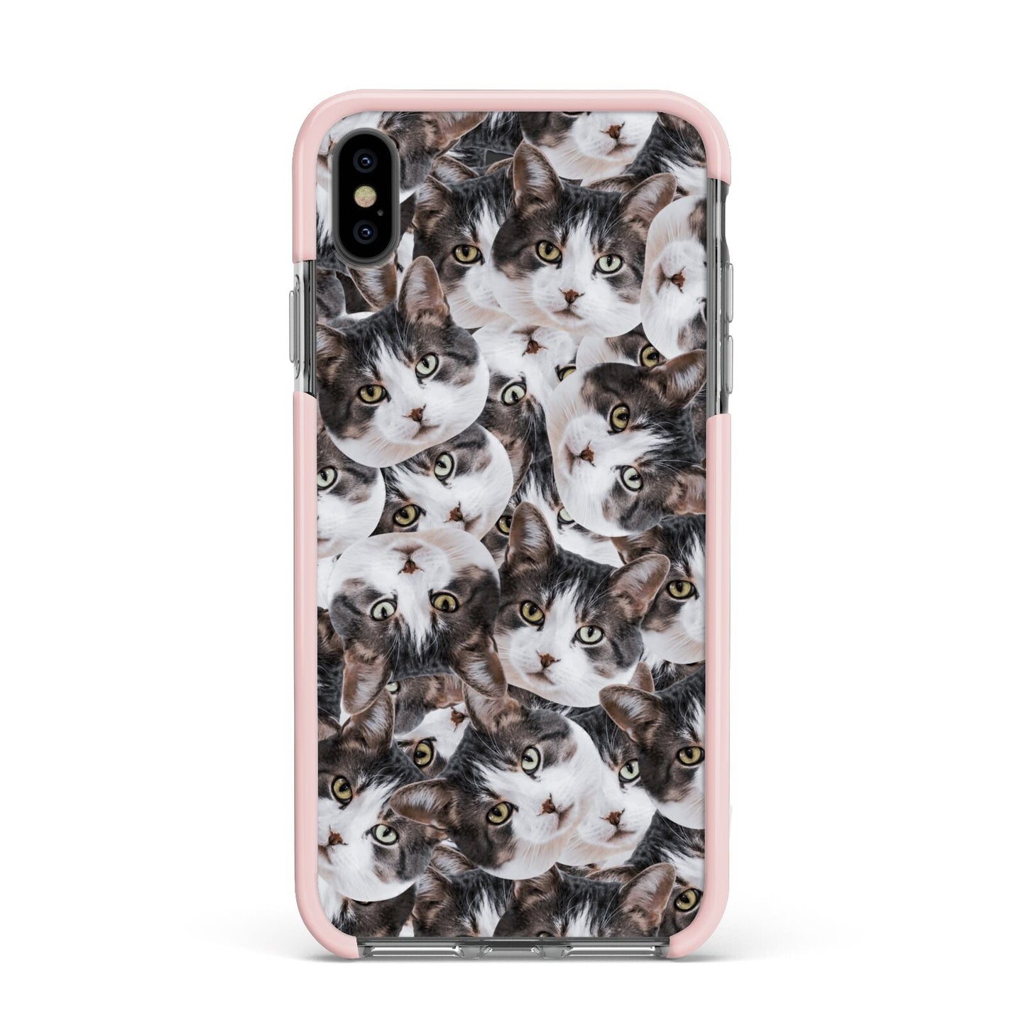 Personalised Cat Photo Collage Apple iPhone Xs Max Impact Case Pink Edge on Black Phone