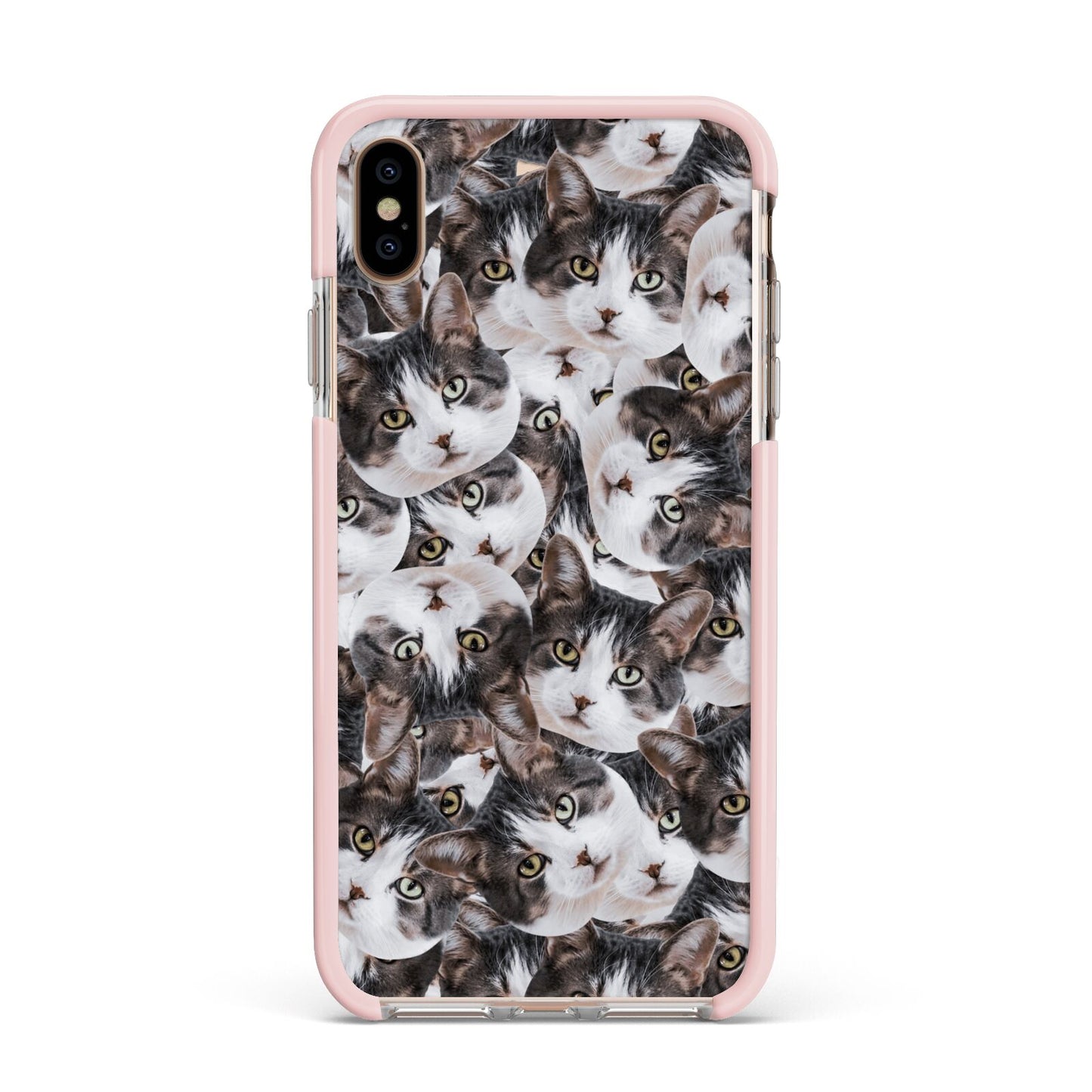 Personalised Cat Photo Collage Apple iPhone Xs Max Impact Case Pink Edge on Gold Phone