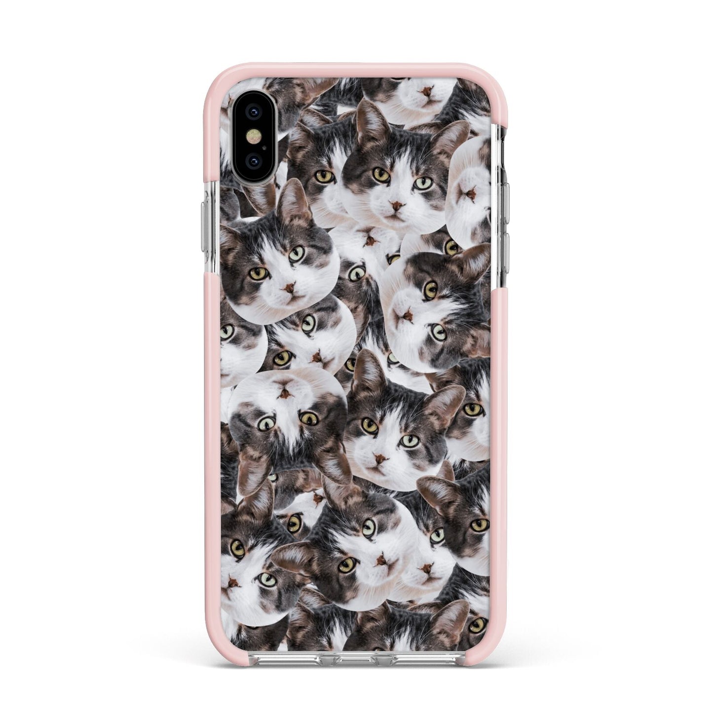 Personalised Cat Photo Collage Apple iPhone Xs Max Impact Case Pink Edge on Silver Phone