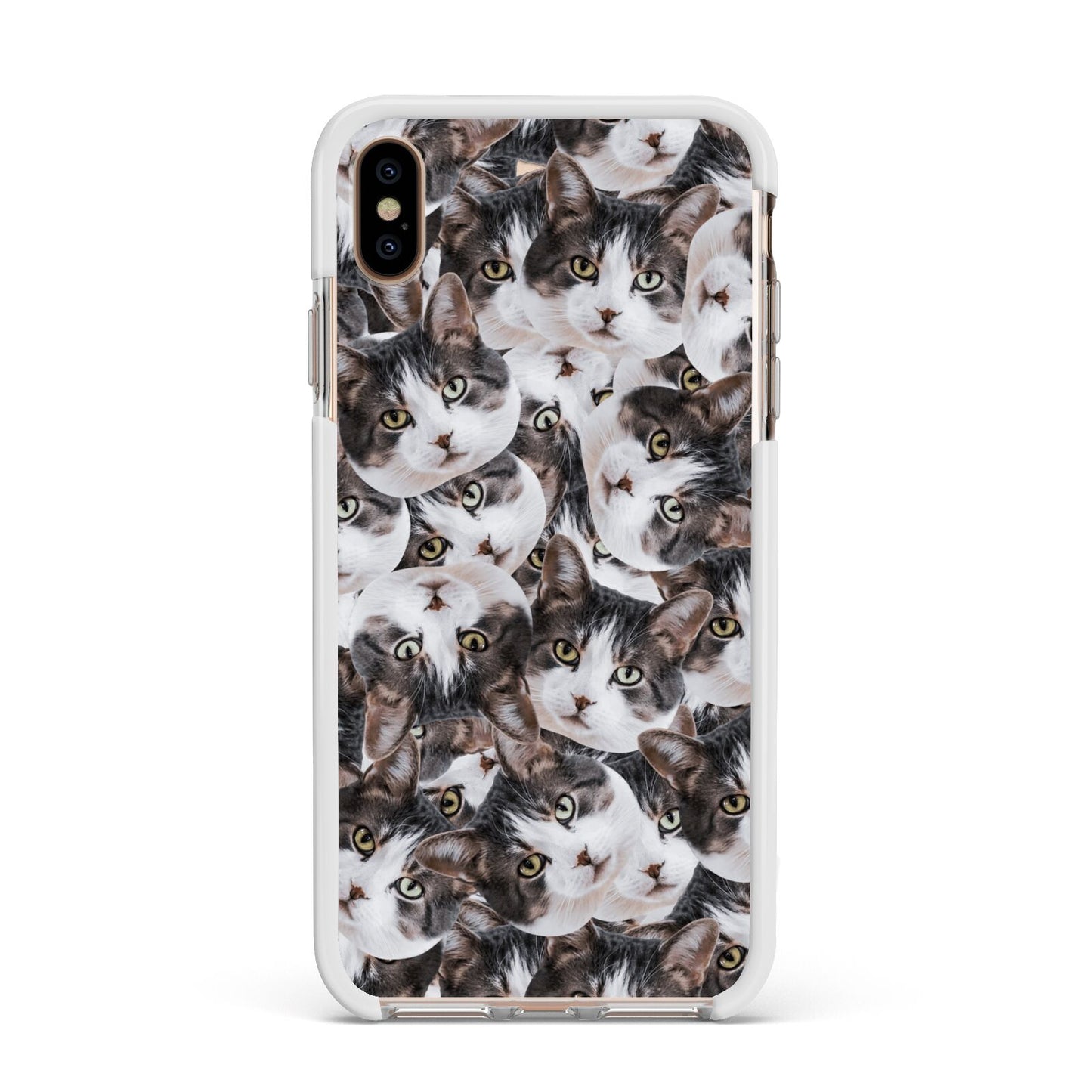 Personalised Cat Photo Collage Apple iPhone Xs Max Impact Case White Edge on Gold Phone