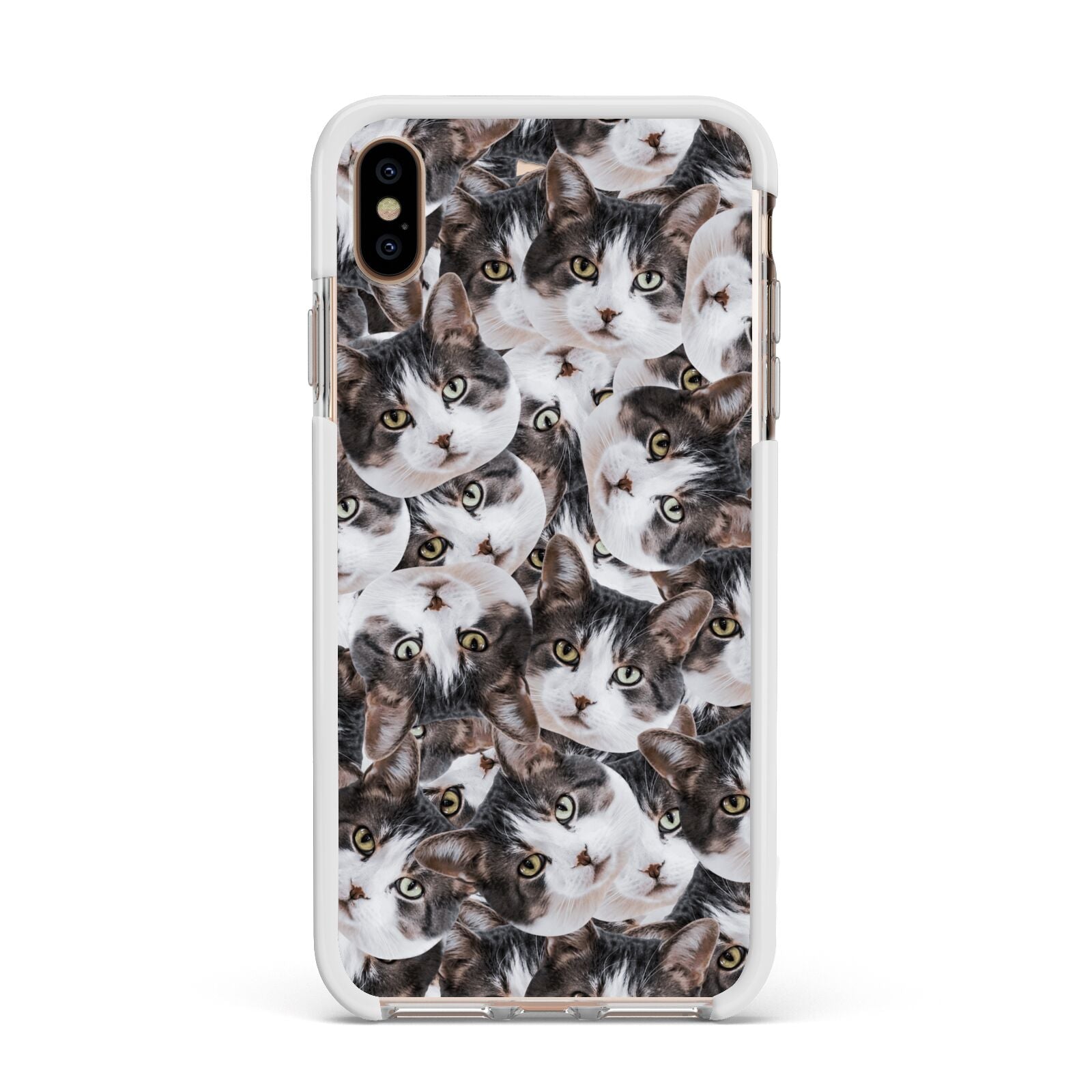 Personalised Cat Photo Collage Apple iPhone Xs Max Impact Case White Edge on Gold Phone