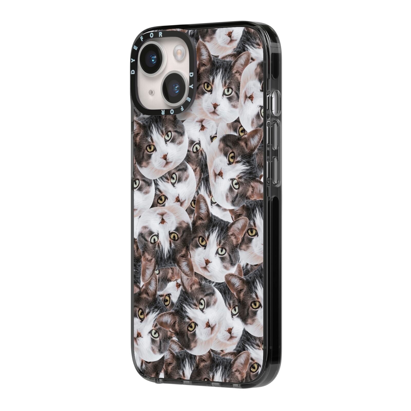 Personalised Cat Photo Collage iPhone 14 Black Impact Case Side Angle on Silver phone