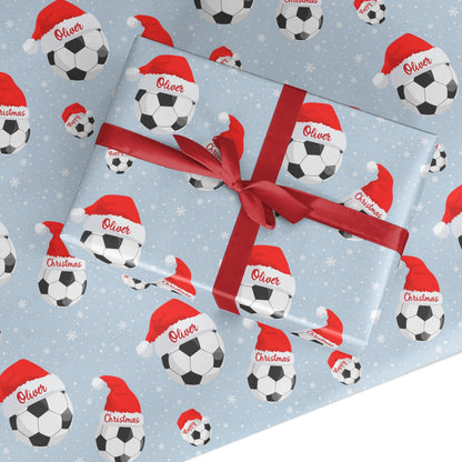 Personalised Christmas Football Santa Hat Custom Wrapping Paper