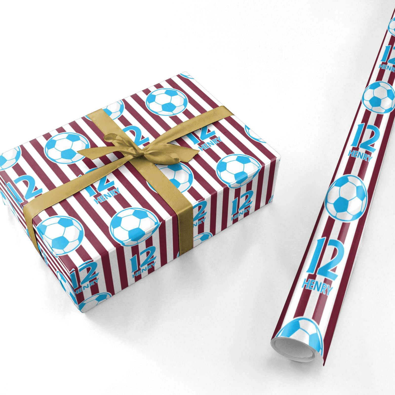 Personalised Claret and Blue Football Personalised Wrapping Paper