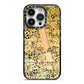 Personalised Gold Black Cheetah iPhone 14 Pro Black Impact Case on Silver phone