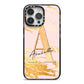 Personalised Gold Pink Marble iPhone 14 Pro Max Black Impact Case on Silver phone