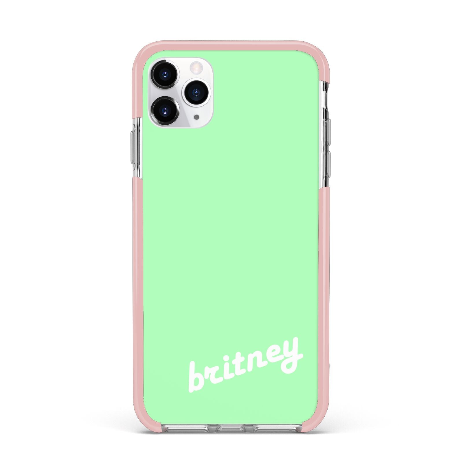 Personalised Green Name iPhone 11 Pro Max Impact Pink Edge Case