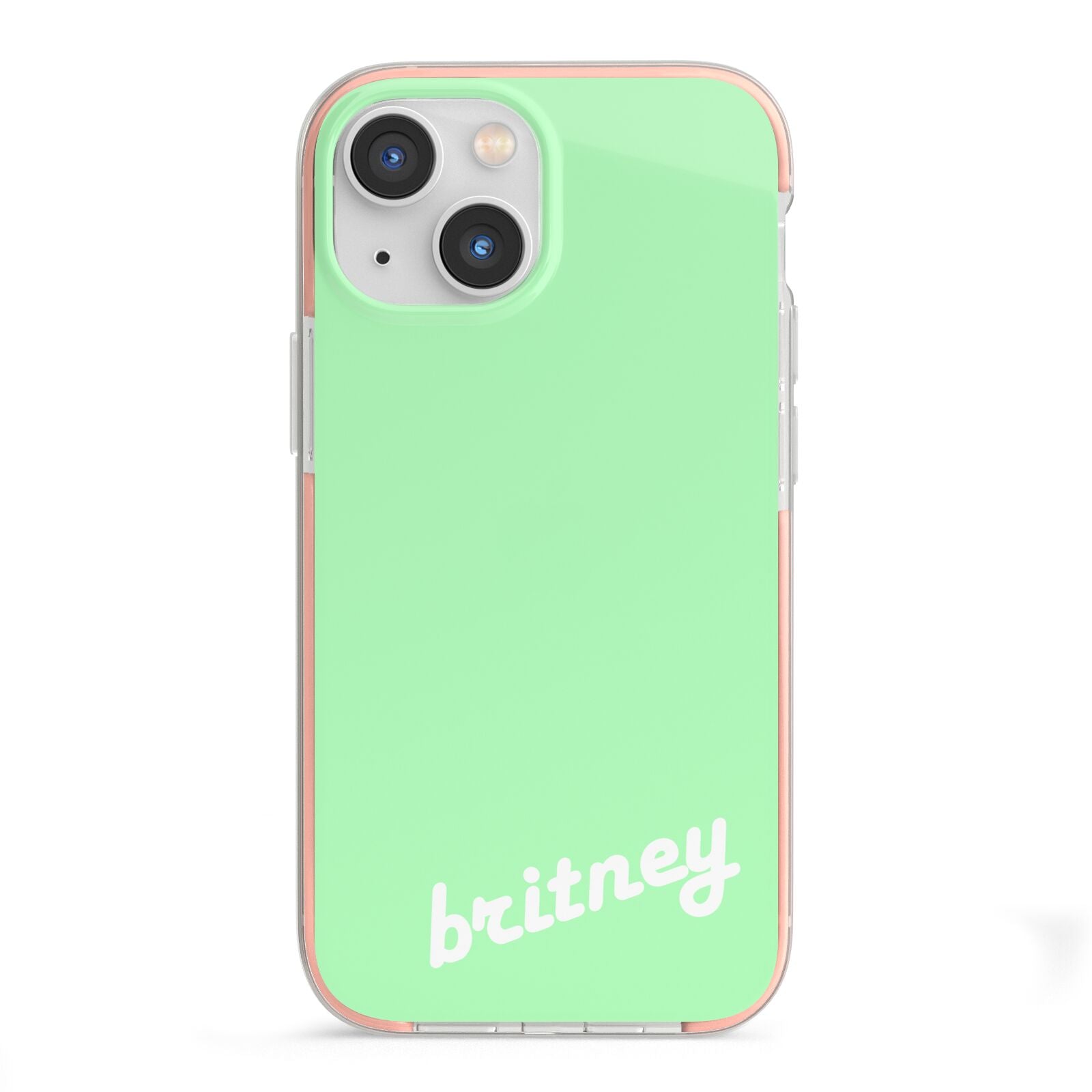 Personalised Green Name iPhone 13 Mini TPU Impact Case with Pink Edges