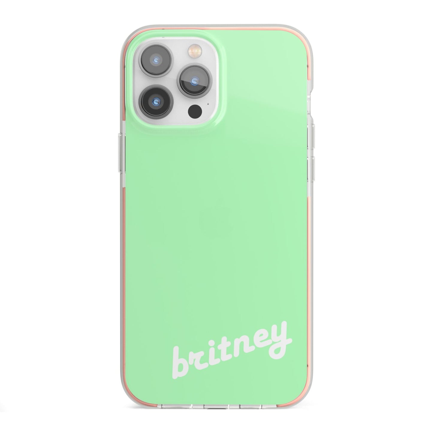 Personalised Green Name iPhone 13 Pro Max TPU Impact Case with Pink Edges