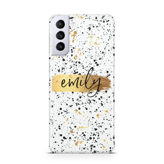 Personalised Ink Splatter Gold Samsung S21 Plus Phone Case