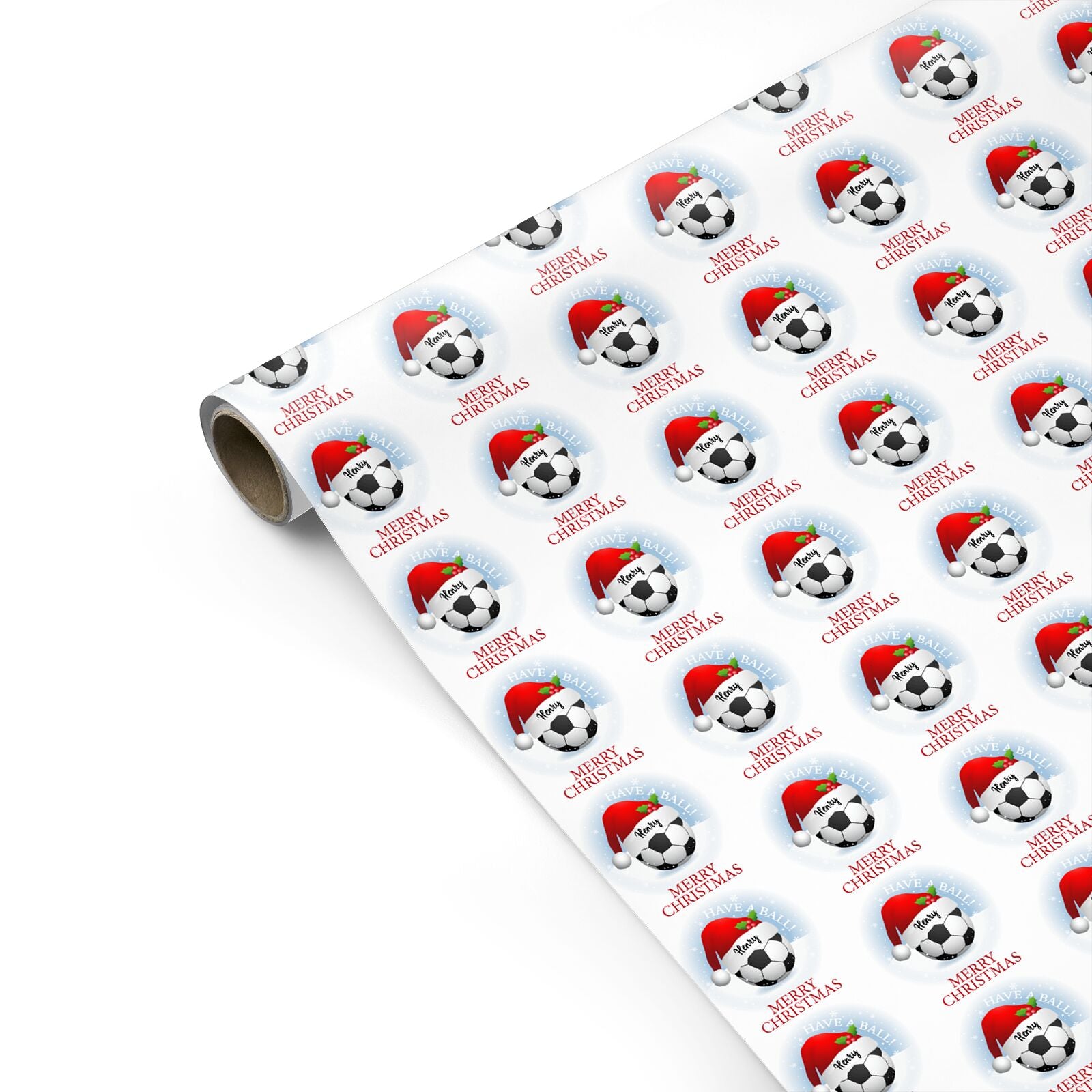 Personalised Merry Christmas Boys Football Santa Hat Personalised Gift Wrap