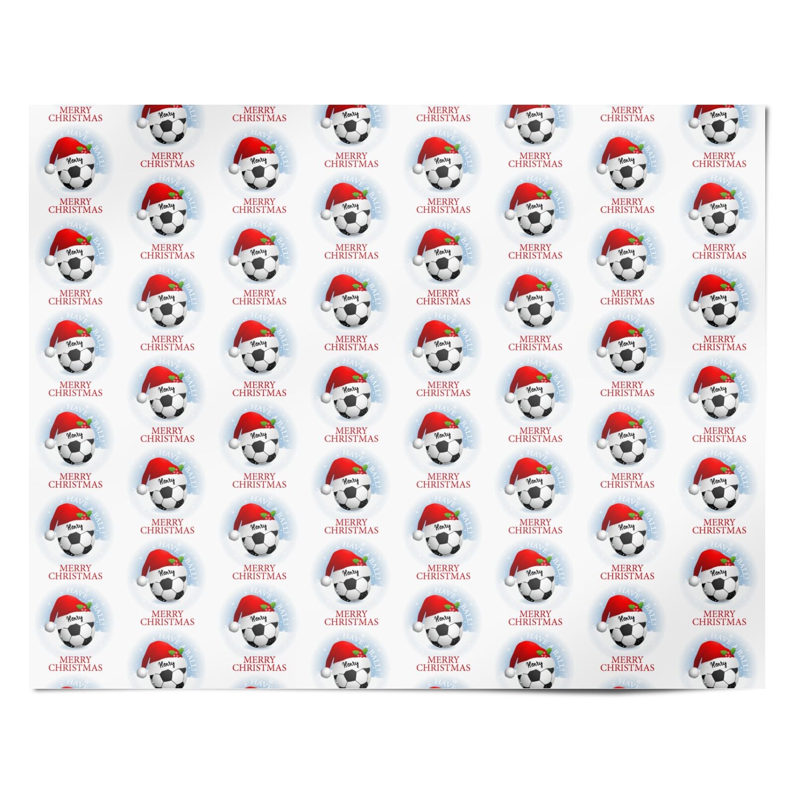 Personalised Merry Christmas Boys Football Santa Hat Personalised Wrapping Paper Alternative