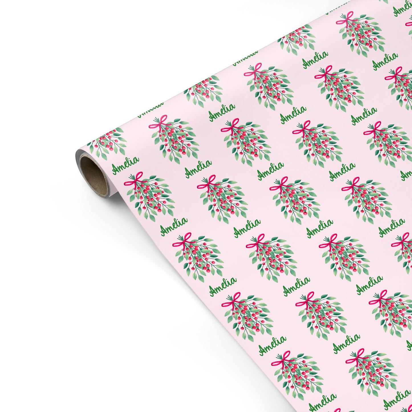 Personalised Mistletoe Pink Christmas Personalised Gift Wrap