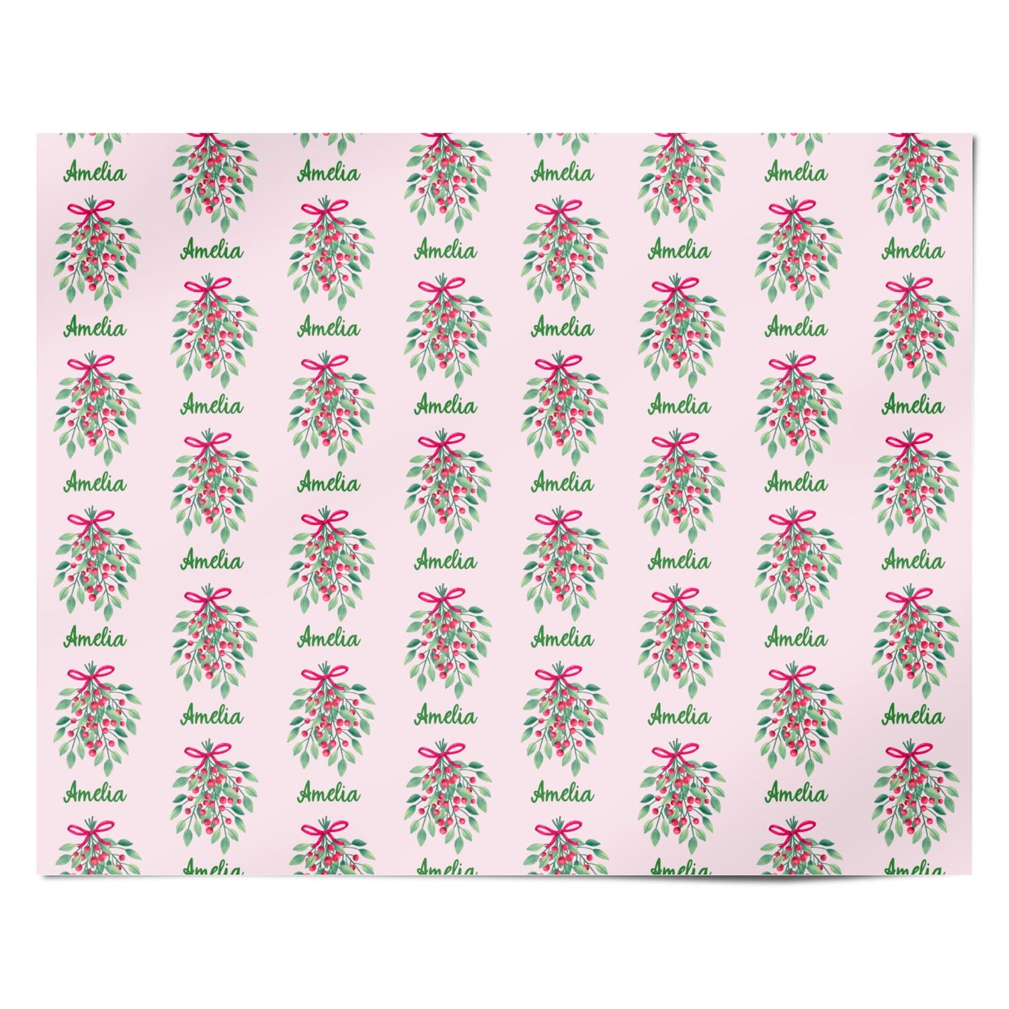 Personalised Mistletoe Pink Christmas Personalised Wrapping Paper Alternative