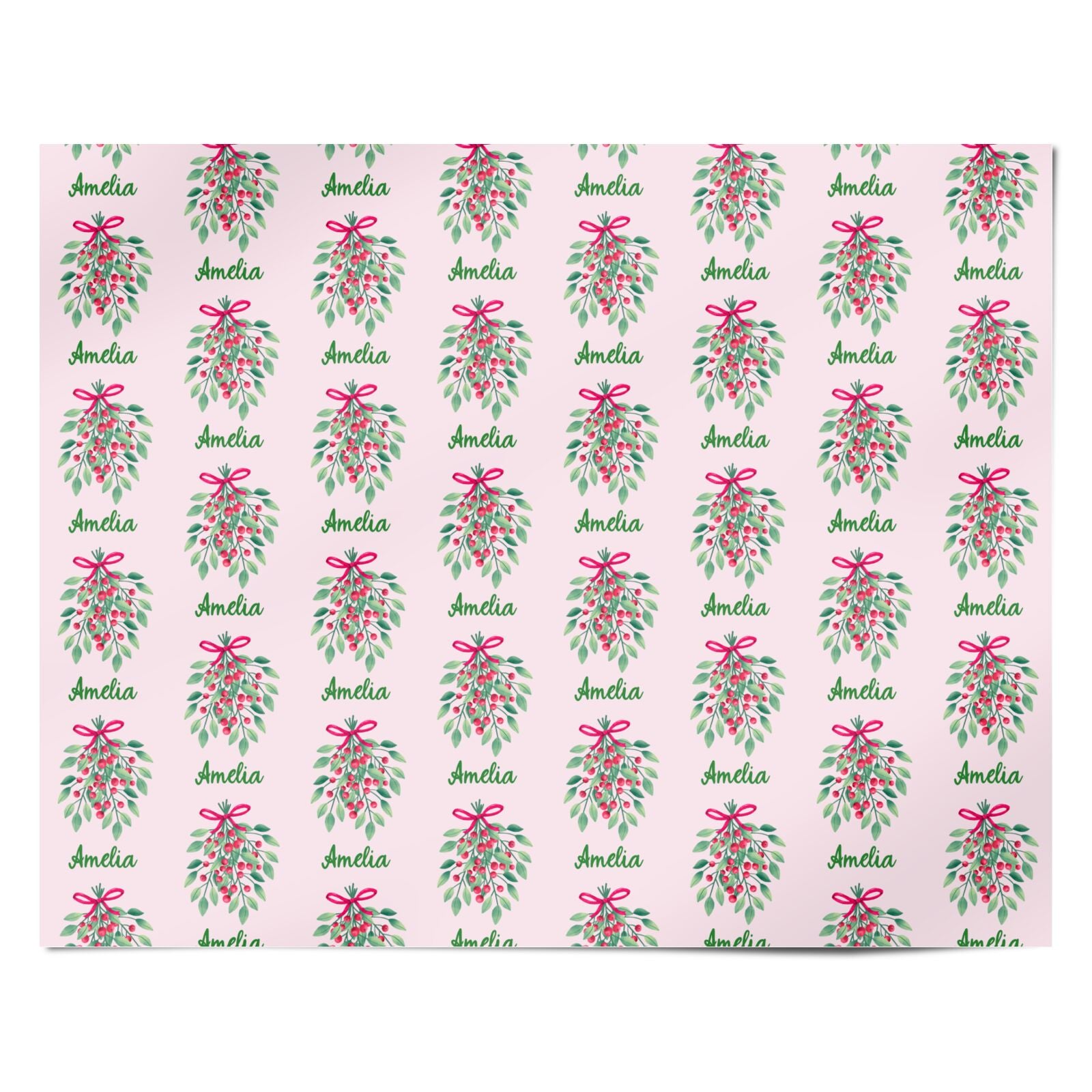 Personalised Mistletoe Pink Christmas Personalised Wrapping Paper Alternative