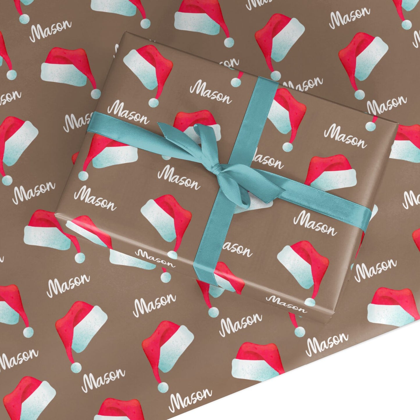 Personalised Name Christmas Santa Hat Custom Wrapping Paper