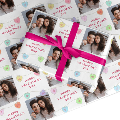 Personalised Photo Candy Hearts Valentines Custom Wrapping Paper