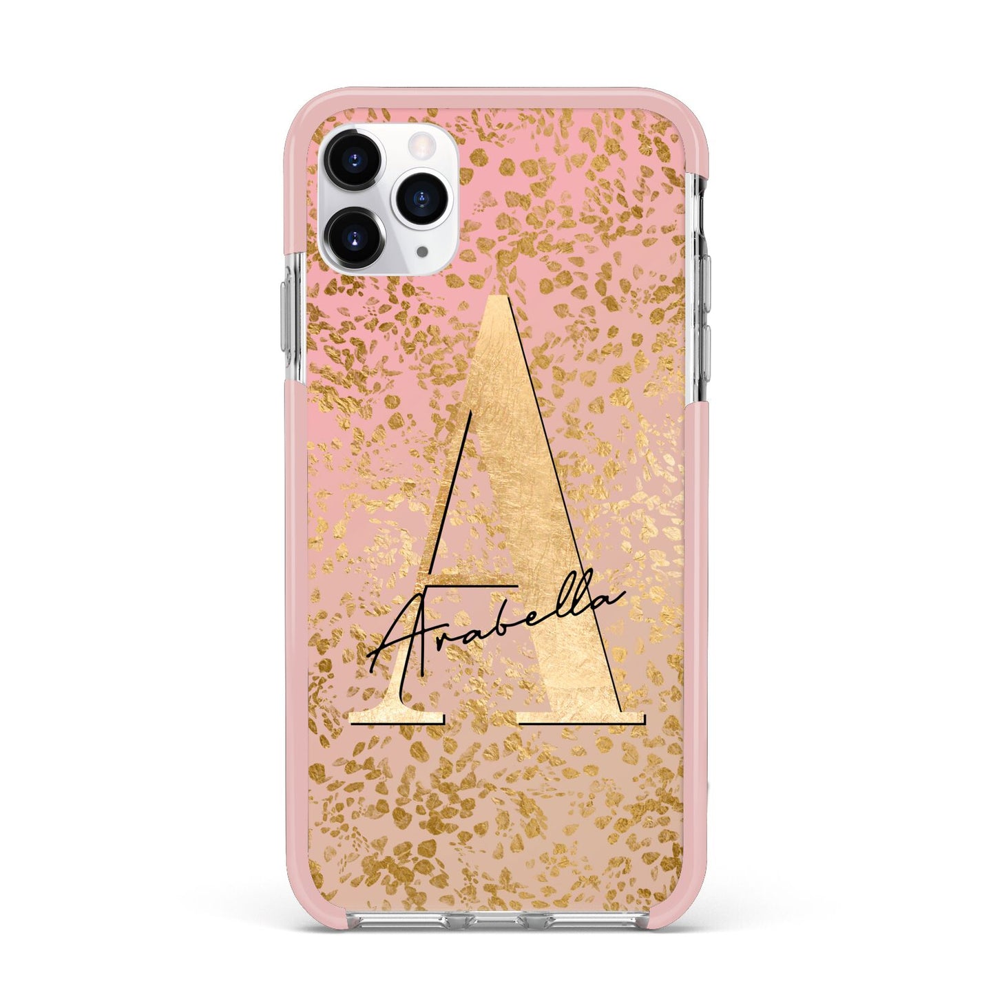 Personalised Pink Gold Cheetah iPhone 11 Pro Max Impact Pink Edge Case