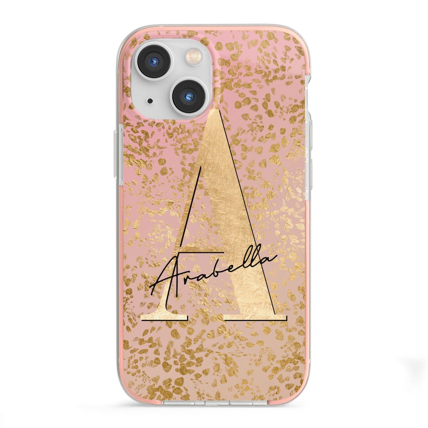 Personalised Pink Gold Cheetah iPhone 13 Mini TPU Impact Case with Pink Edges