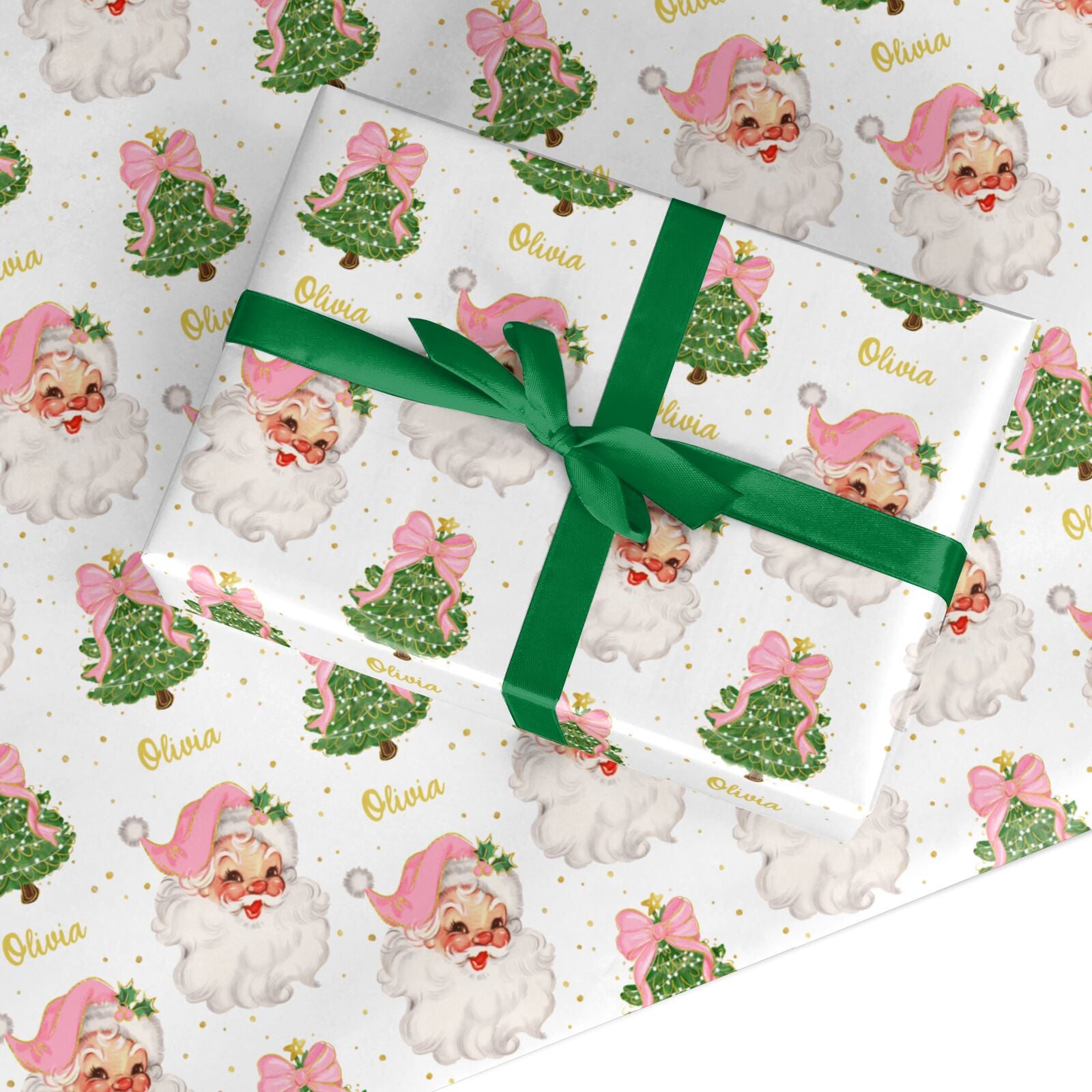 Personalised Pink Santa Christmas Custom Wrapping Paper