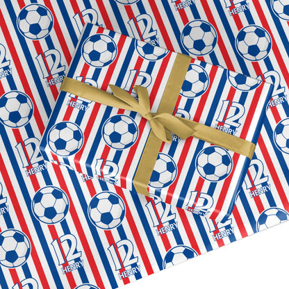 Personalised Red White Blue Football Custom Wrapping Paper