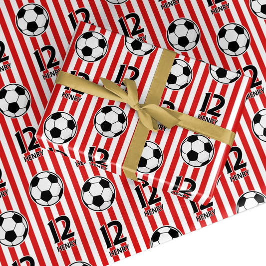 Personalised Red White Football Custom Wrapping Paper