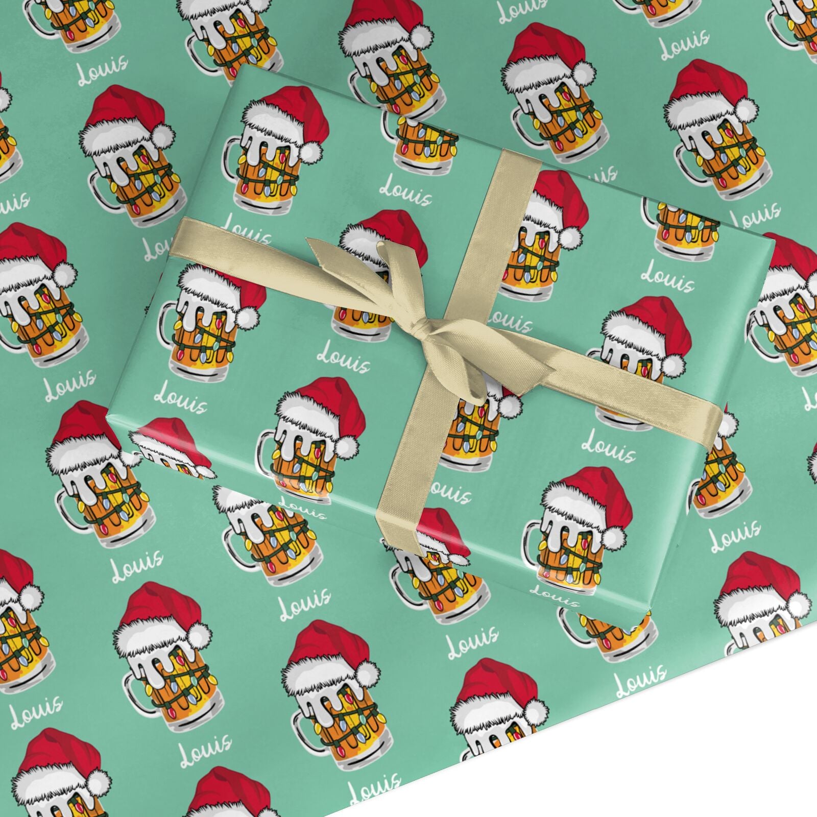 Personalised Santa Hat Beer Custom Wrapping Paper