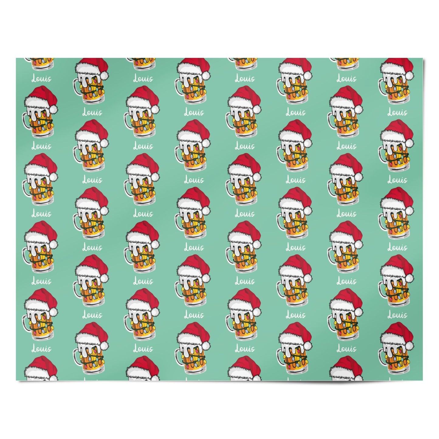 Personalised Santa Hat Beer Personalised Wrapping Paper Alternative