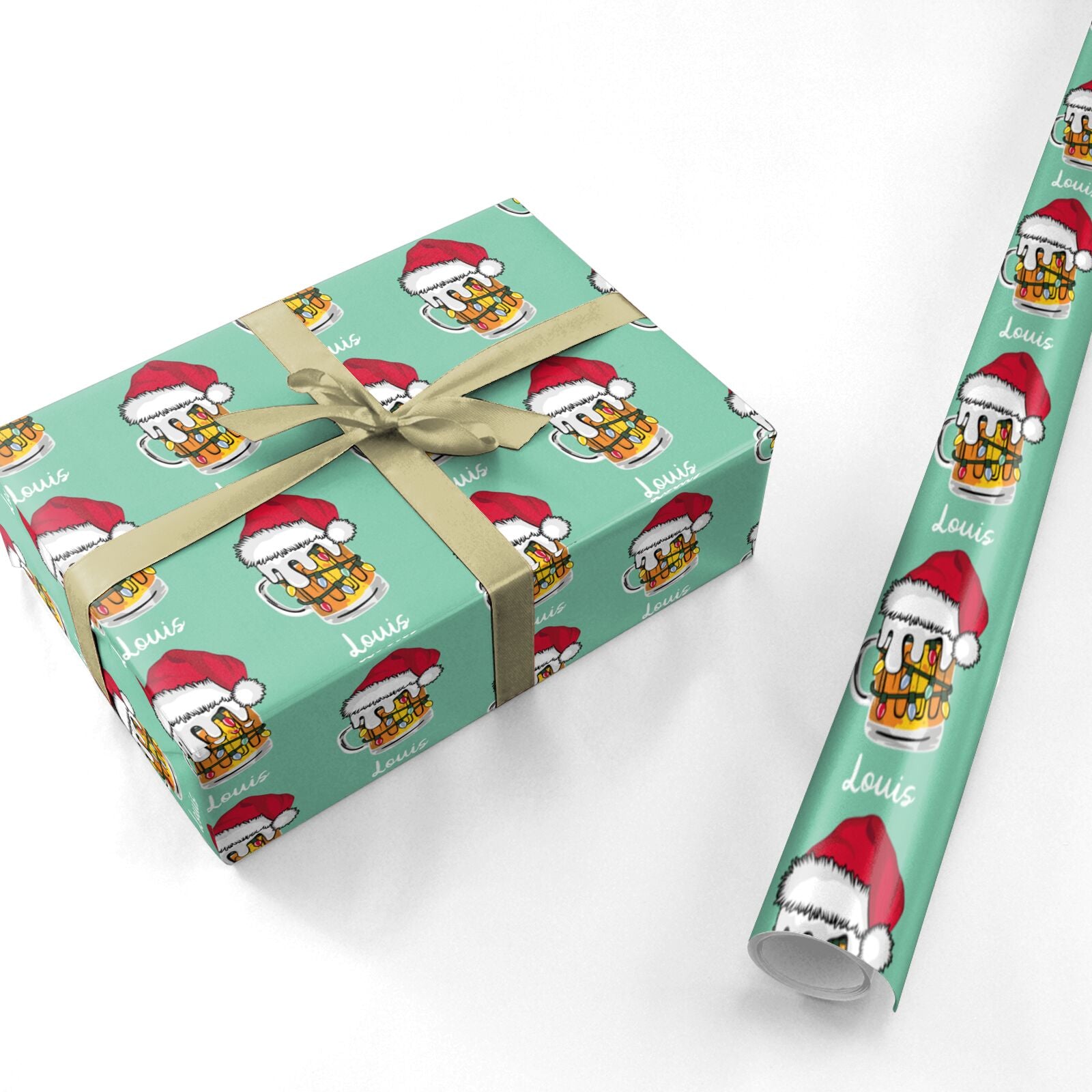 Personalised Santa Hat Beer Personalised Wrapping Paper