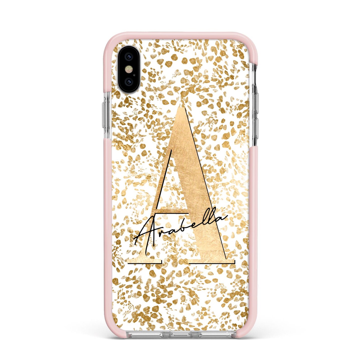 Personalised White Gold Cheetah Apple iPhone Xs Max Impact Case Pink Edge on Silver Phone