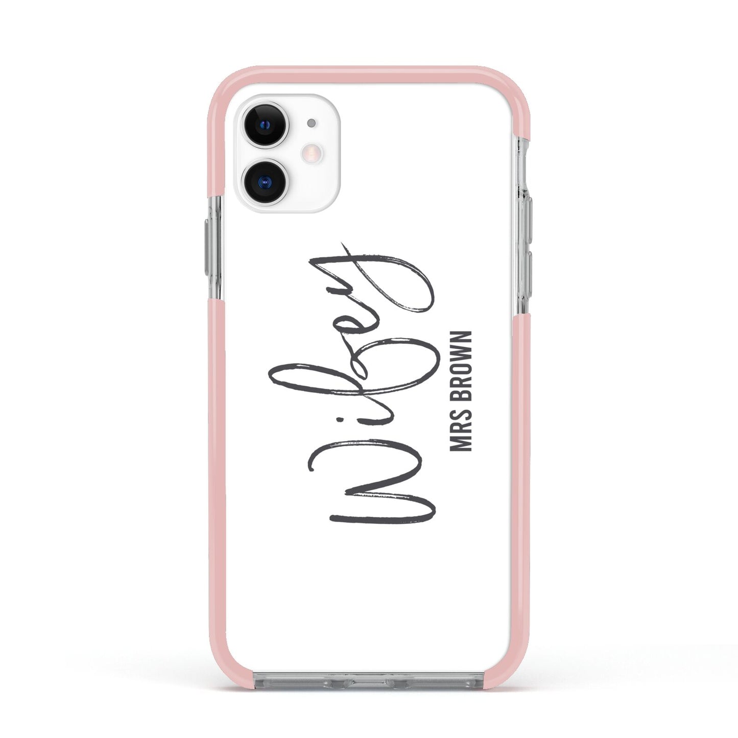 Personalised Wifey White Apple iPhone 11 in White with Pink Impact Case