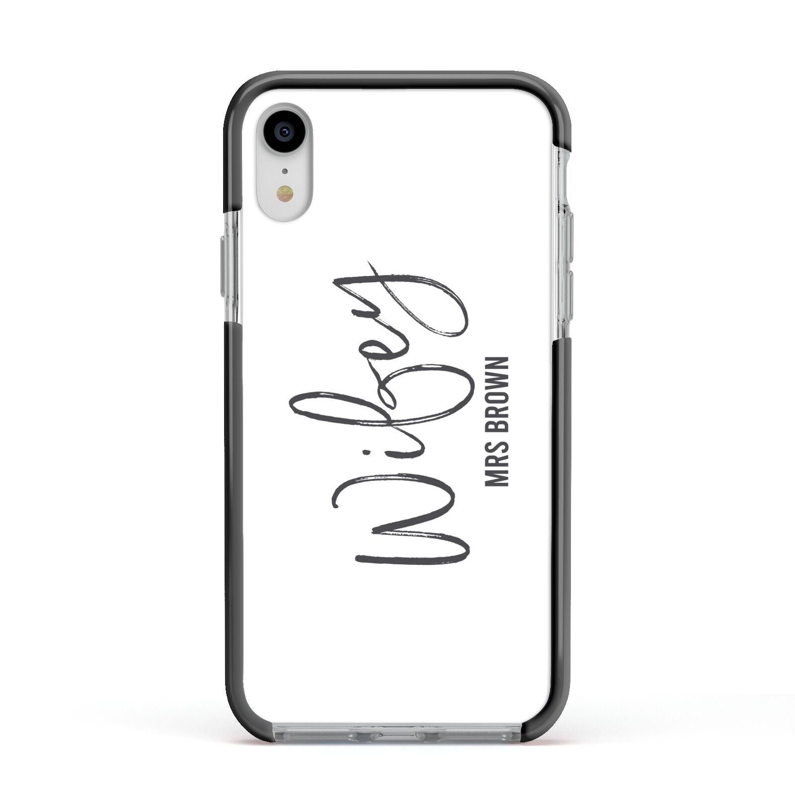 Personalised Wifey White Apple iPhone XR Impact Case Black Edge on Silver Phone