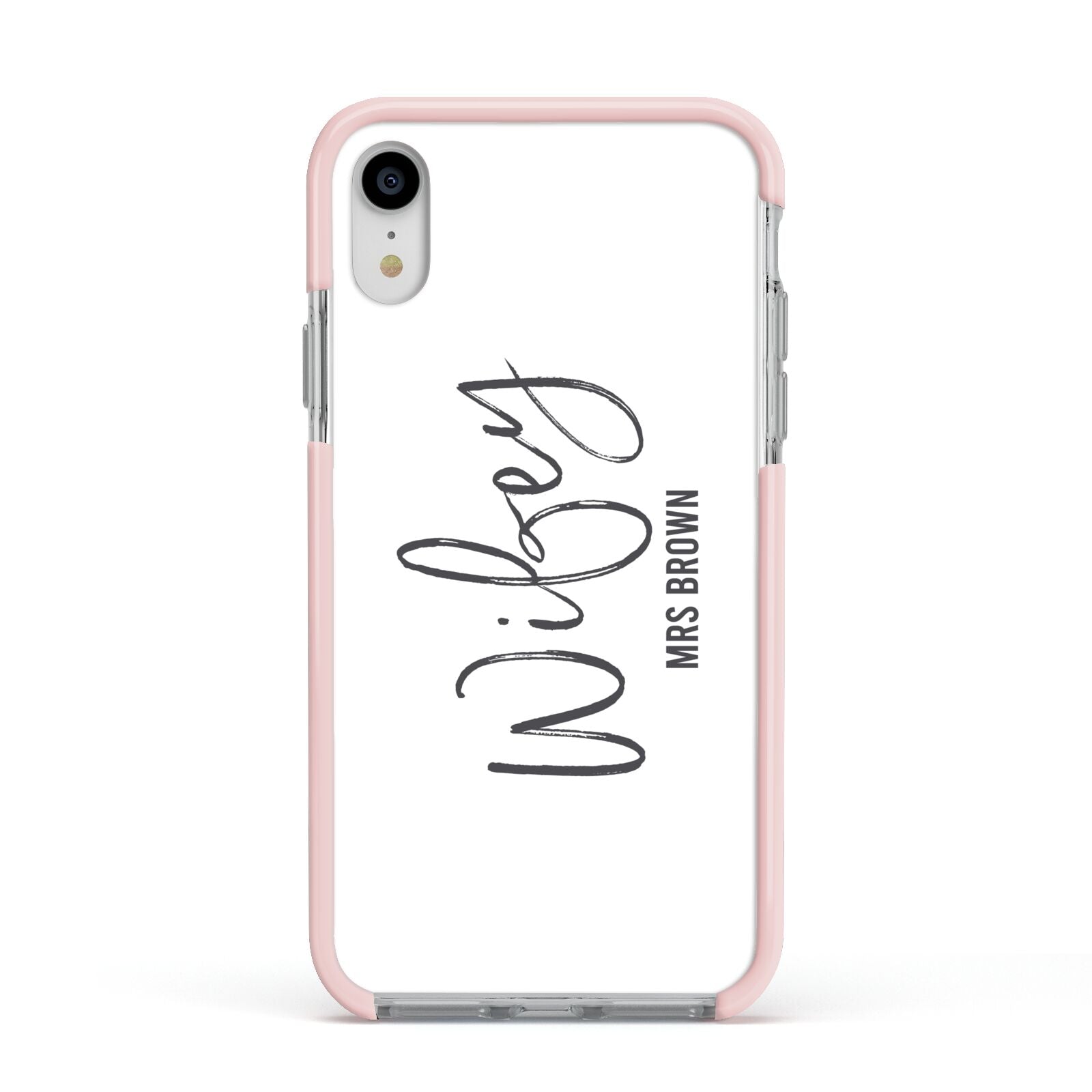 Personalised Wifey White Apple iPhone XR Impact Case Pink Edge on Silver Phone