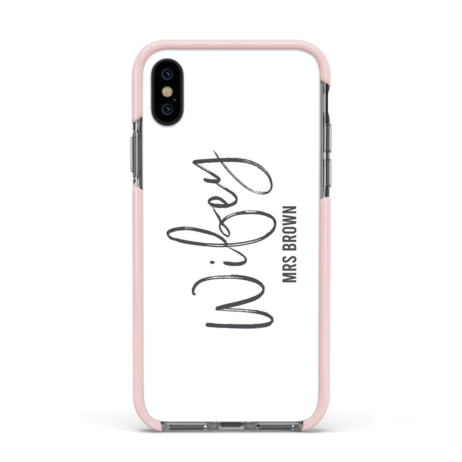 Personalised Wifey White Apple iPhone Xs Impact Case Pink Edge on Black Phone