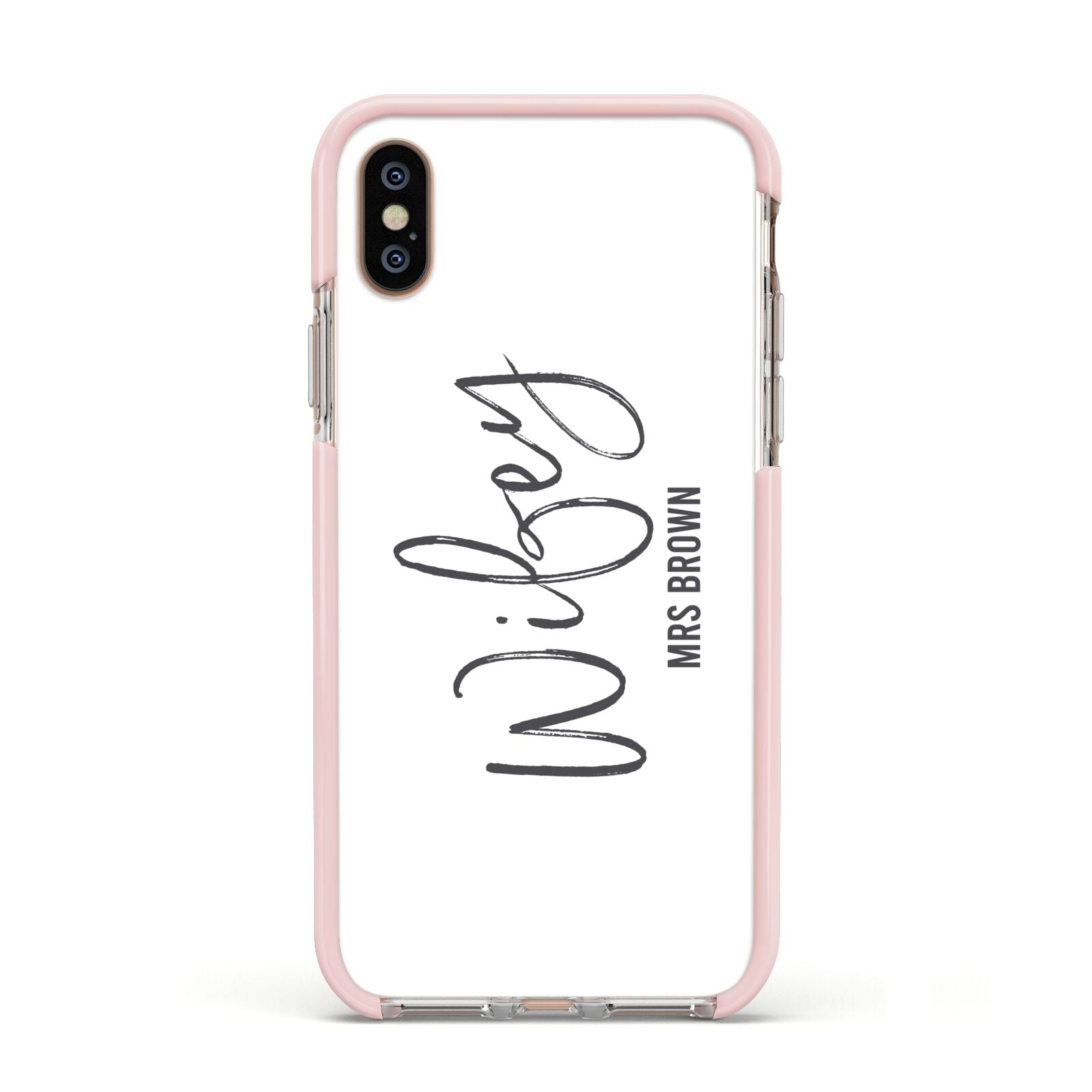 Personalised Wifey White Apple iPhone Xs Impact Case Pink Edge on Gold Phone