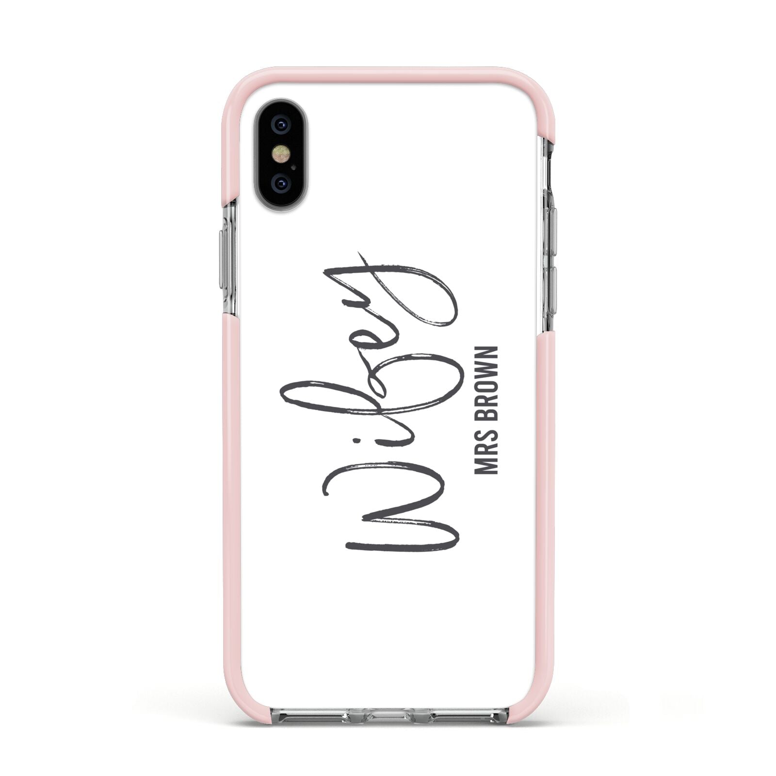 Personalised Wifey White Apple iPhone Xs Impact Case Pink Edge on Silver Phone