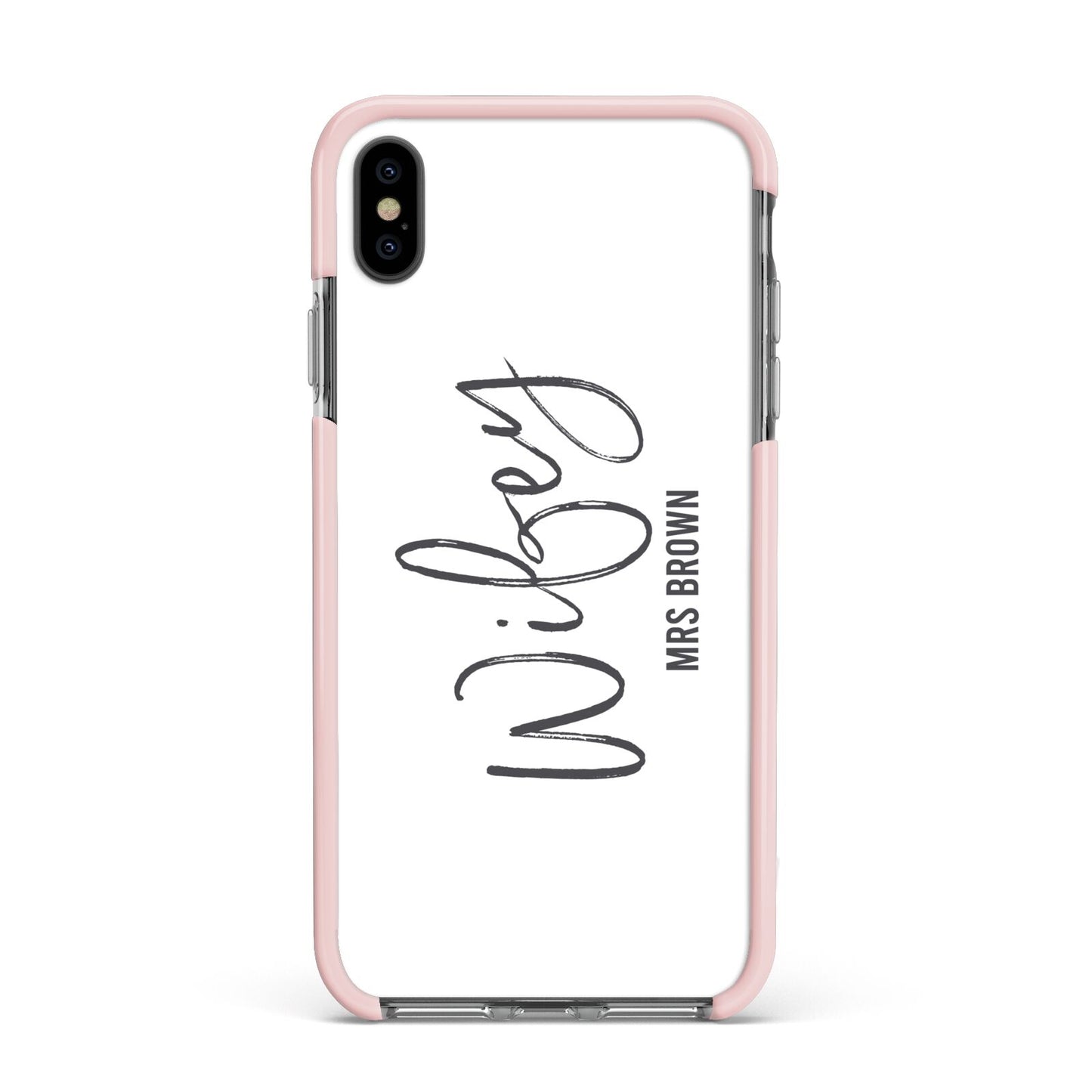 Personalised Wifey White Apple iPhone Xs Max Impact Case Pink Edge on Black Phone