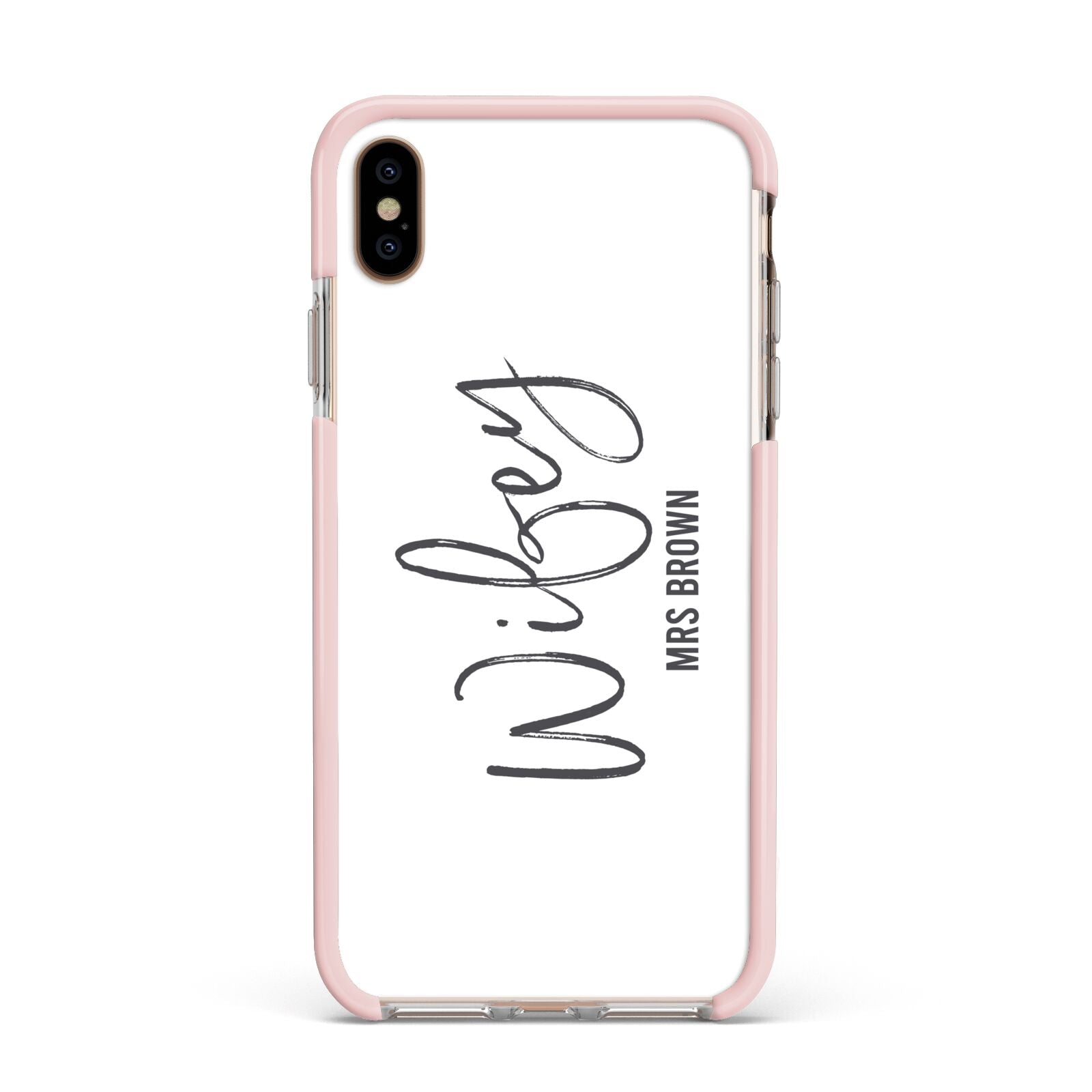 Personalised Wifey White Apple iPhone Xs Max Impact Case Pink Edge on Gold Phone