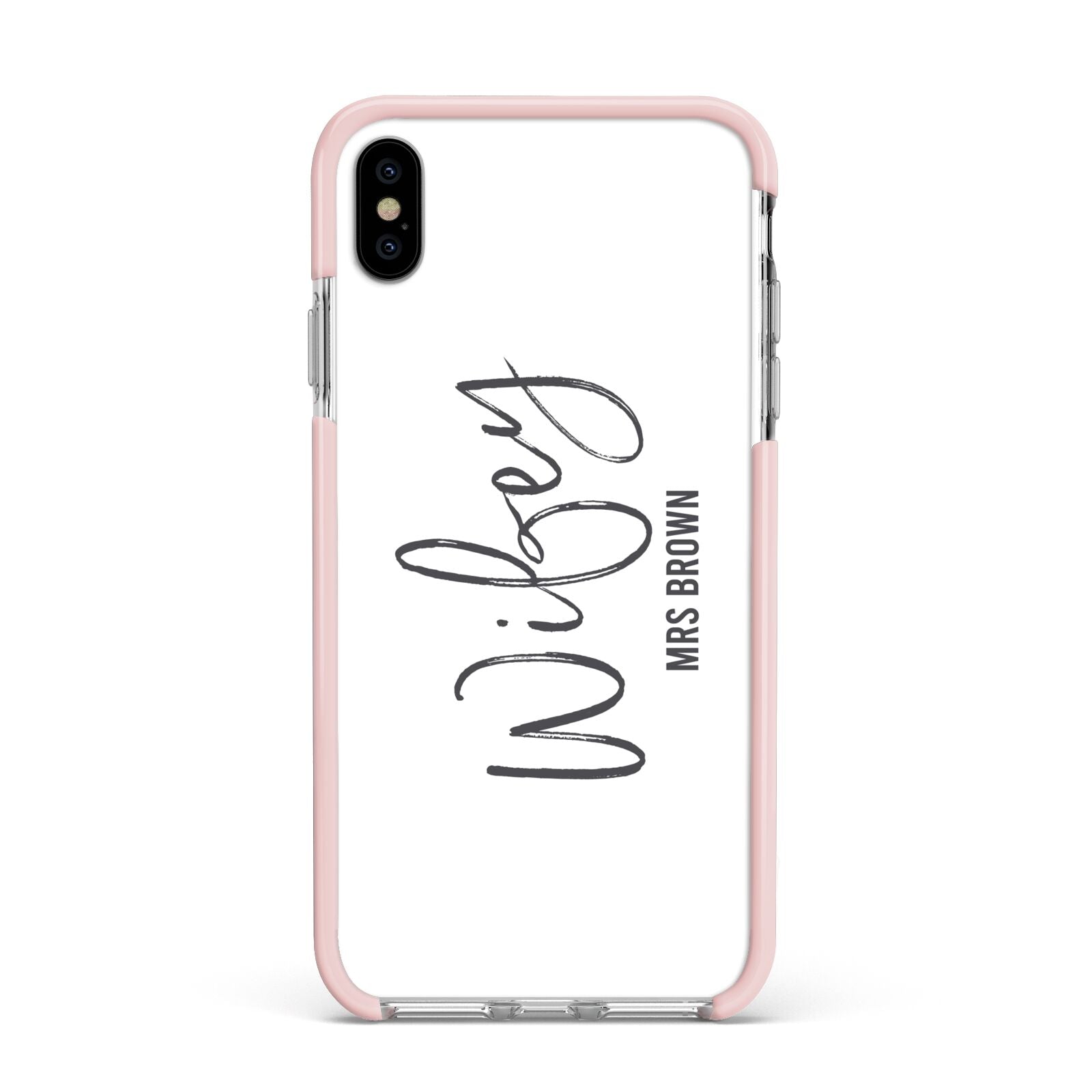 Personalised Wifey White Apple iPhone Xs Max Impact Case Pink Edge on Silver Phone