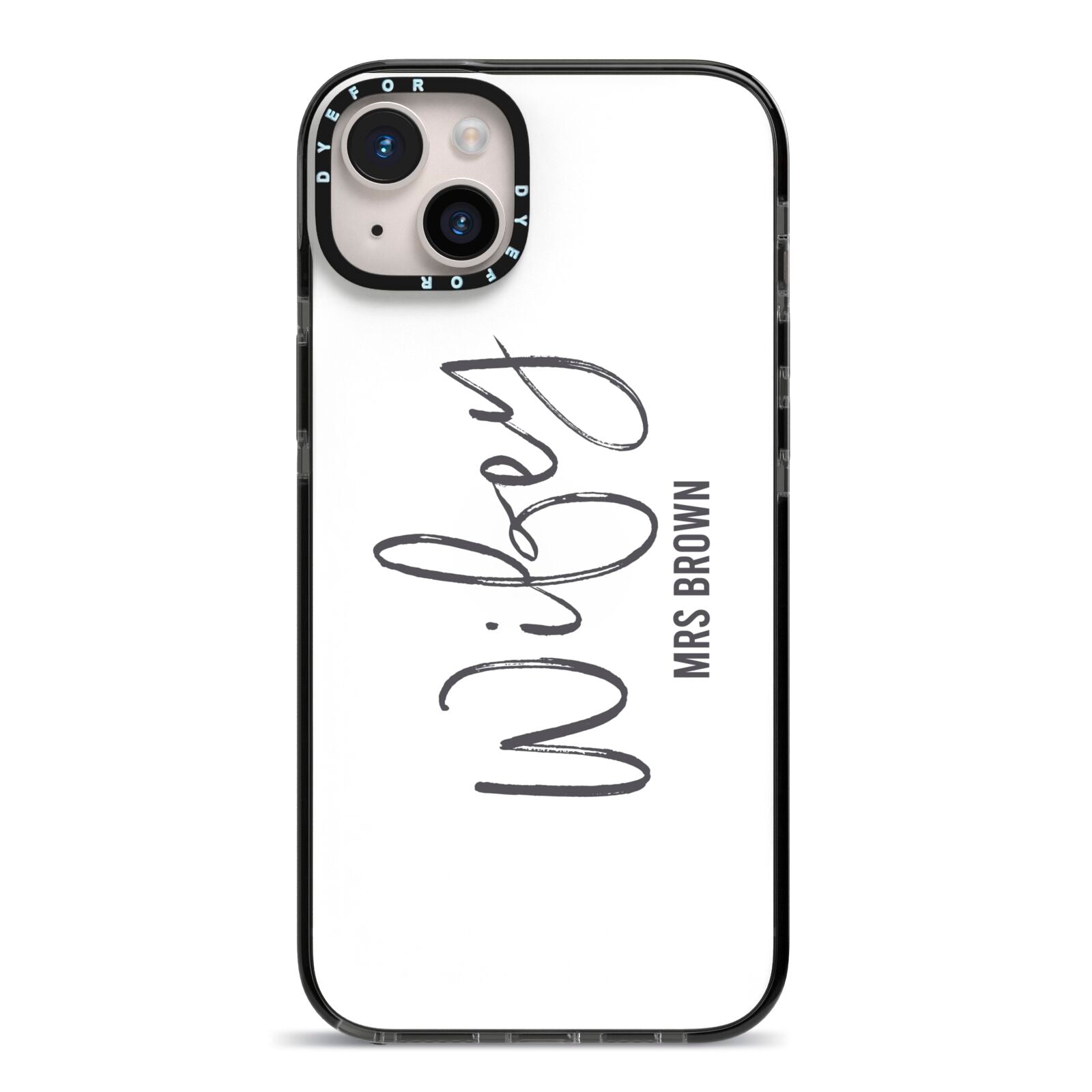 Personalised Wifey White iPhone 14 Plus Black Impact Case on Silver phone