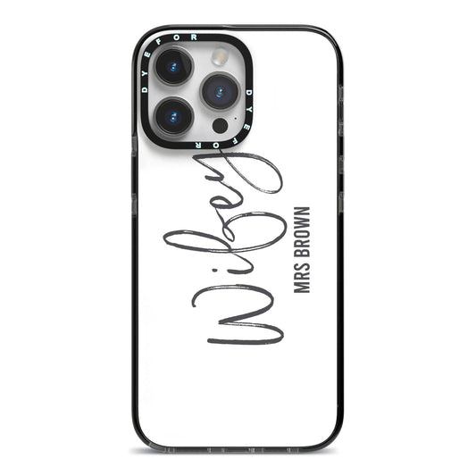 Personalised Wifey White iPhone 14 Pro Max Black Impact Case on Silver phone