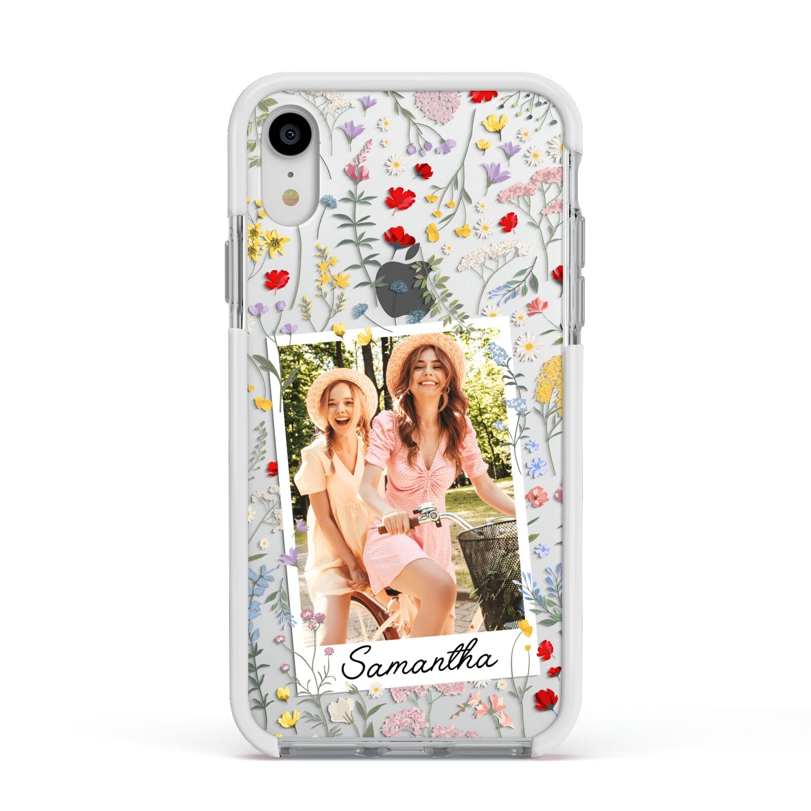 Personalised Wild Flowers Photo Apple iPhone XR Impact Case White Edge on Silver Phone