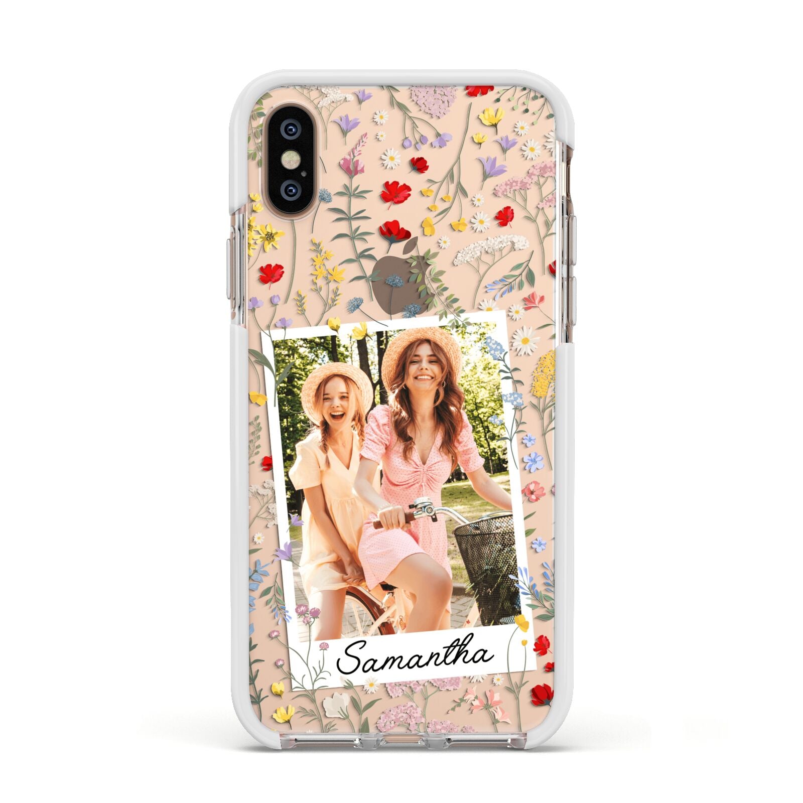 Personalised Wild Flowers Photo Apple iPhone Xs Impact Case White Edge on Gold Phone