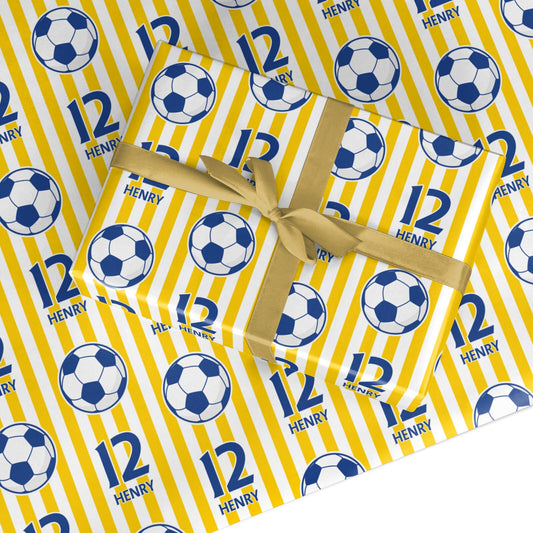 Personalised Yellow and Blue Football Custom Wrapping Paper