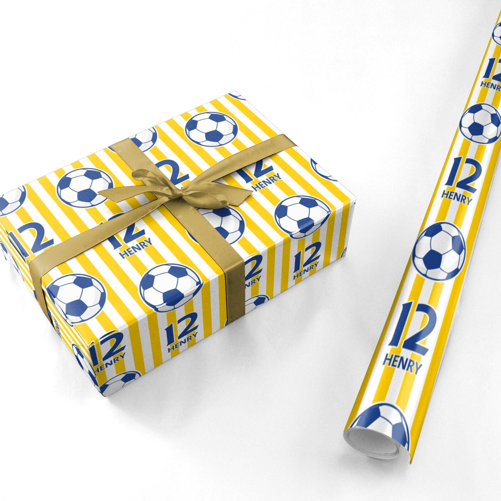 Personalised Yellow and Blue Football Personalised Wrapping Paper