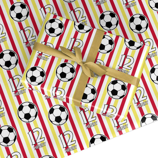 Personalised Yellow and Red Football Custom Wrapping Paper