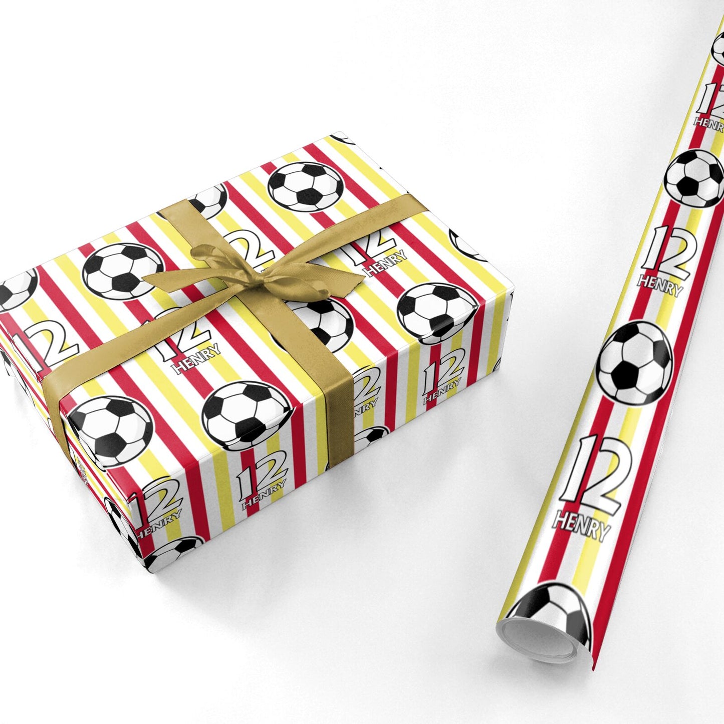 Personalised Yellow and Red Football Personalised Wrapping Paper