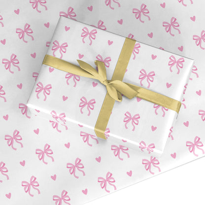 Pink Bow and Heart Custom Wrapping Paper