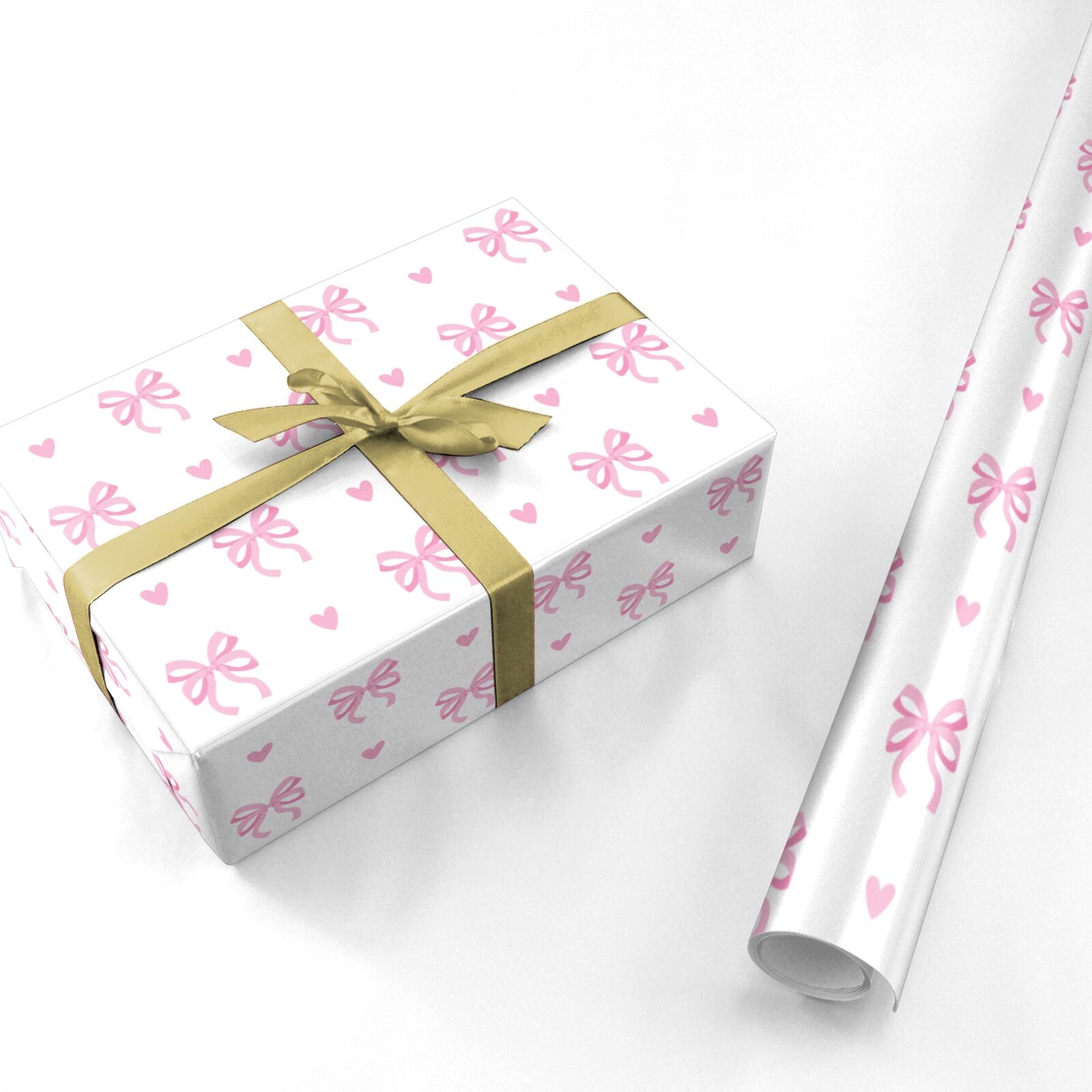 Pink Bow and Heart Personalised Wrapping Paper